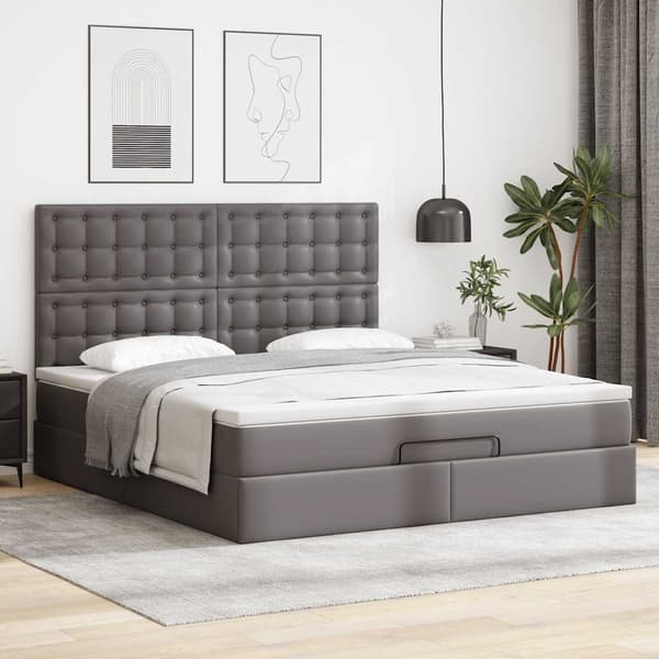 vidaXL Ottoman sängram med madrass grå 160x200 cm konstläder Grå