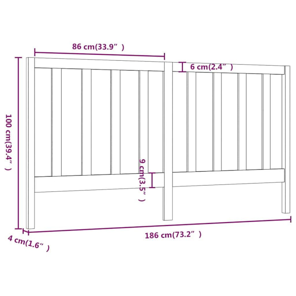 vidaXL Sänggavel 186x4x100 cm massiv furu Brun