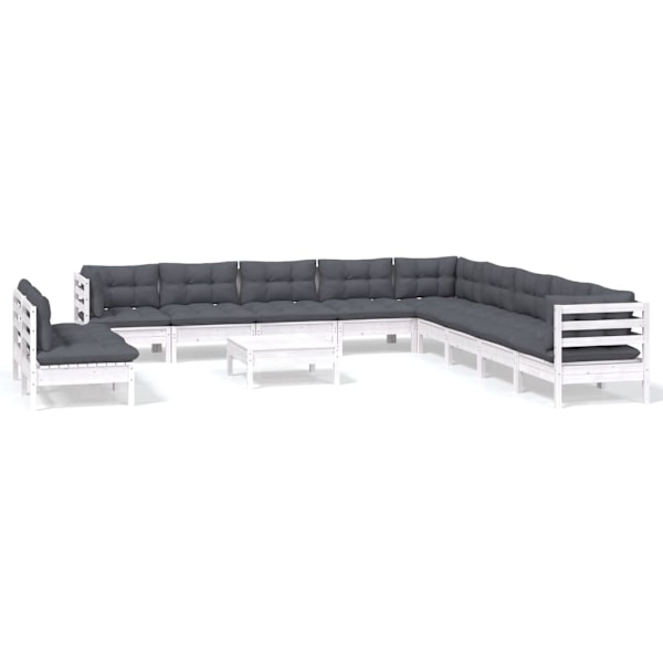 vidaXL Loungegrupp med dynor 12 delar vit massiv furu Vit