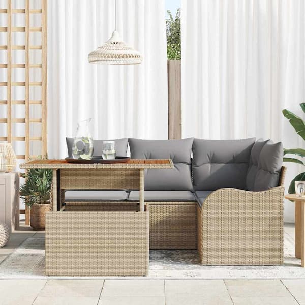vidaXL Trädgårdsoffset 5 st Beige Poly rattan Beige