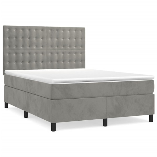 vidaXL Ramsäng med madrass ljusgrå 140x190 cm sammet Grå
