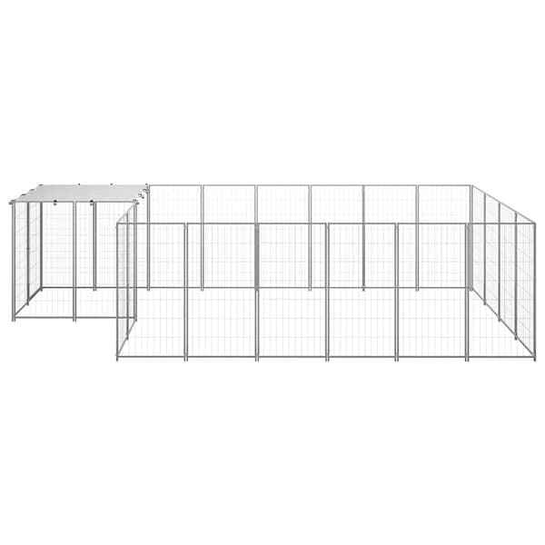 vidaXL Hundgård silver 8,47 m² stål Silver
