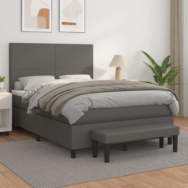 vidaXL Ramsäng med bäddmadrass grå 140x190 cm konstläder Grå
