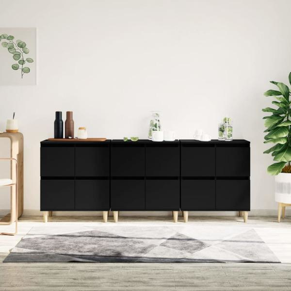 vidaXL Skänk 3 st svart 60x35x70 cm konstruerat trä Svart