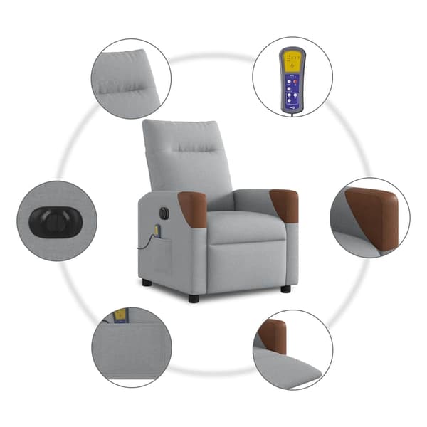 vidaXL Elektrisk massagefåtölj ljusgrå tyg Grå