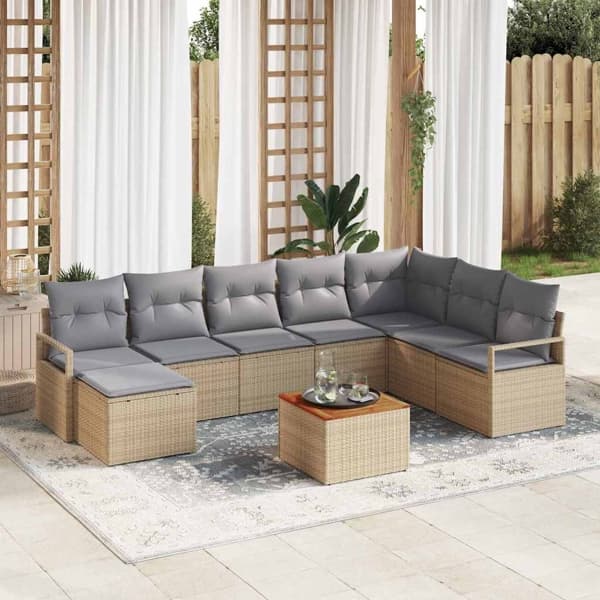 vidaXL Trädgårdsoffset 9 st Beige konstrotting Beige