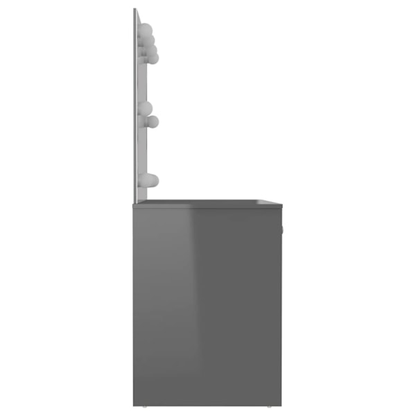 vidaXL Sminkbord med LED-belysning 110x55x145 cm MDF glänsande grå grå