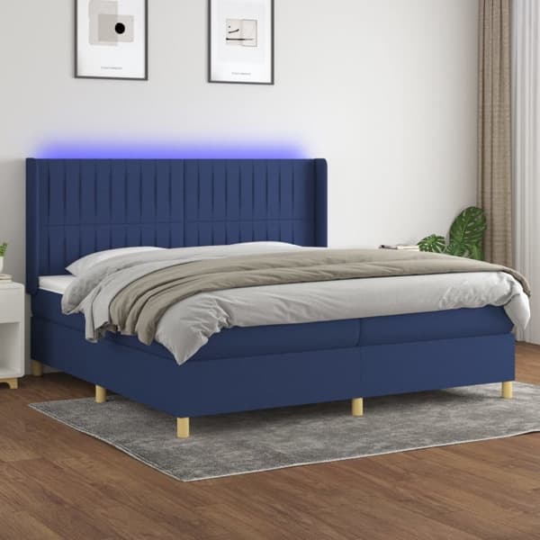 vidaXL Ramsäng med madrass & LED blå 200x200 cm tyg Blå