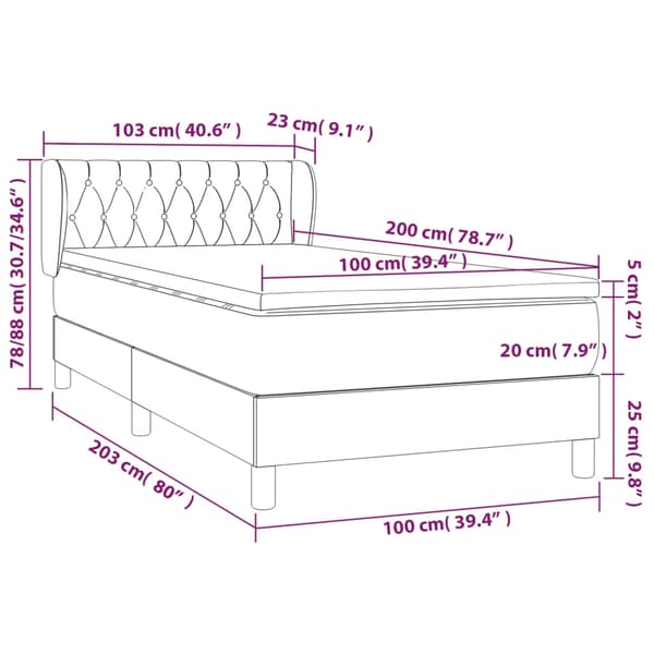 vidaXL Ramsäng med madrass mörkgrå 100x200 cm tyg Grå