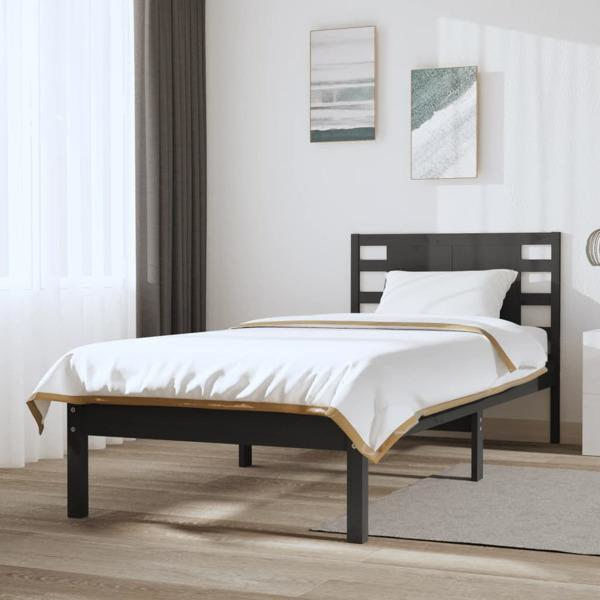 vidaXL Sängram grå massiv furu 90x200 cm Grå