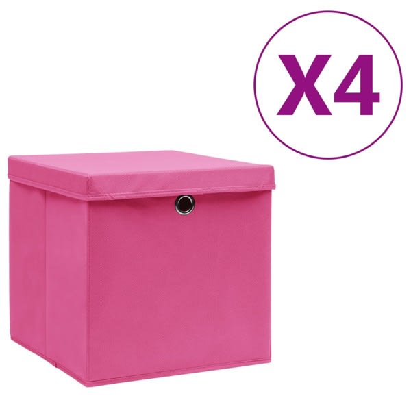 vidaXL Förvaringslådor med lock 4 st 28x28x28 cm rosa Rosa