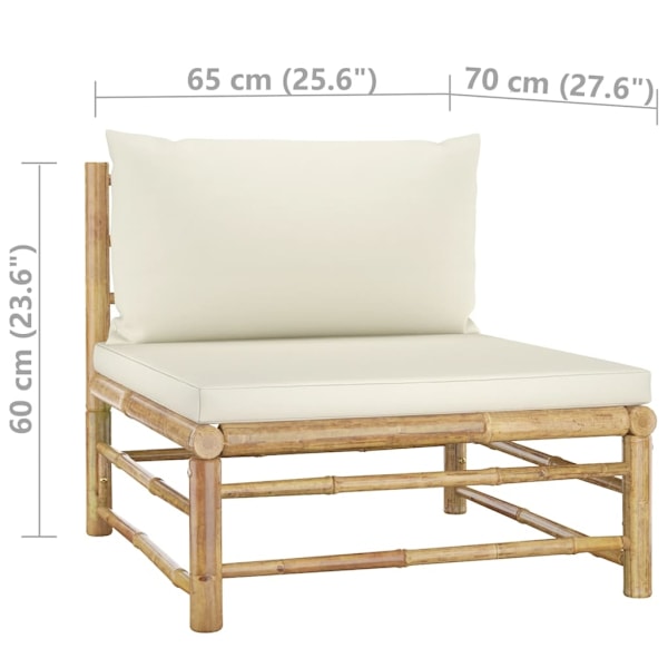 vidaXL Loungeset för trädgården med gräddvita dynor 6 delar bambu Vit