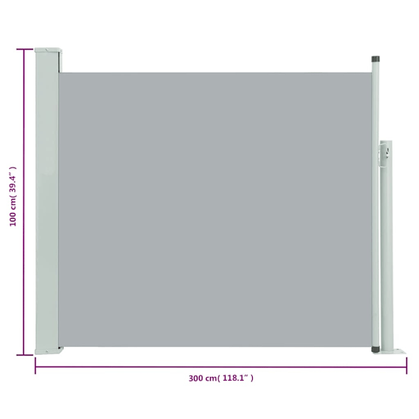 vidaXL Infällbar sidomarkis 100x300 cm grå grå