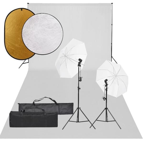 vidaXL Fotostudio med lampor, bakgrund och reflexskärm Svart