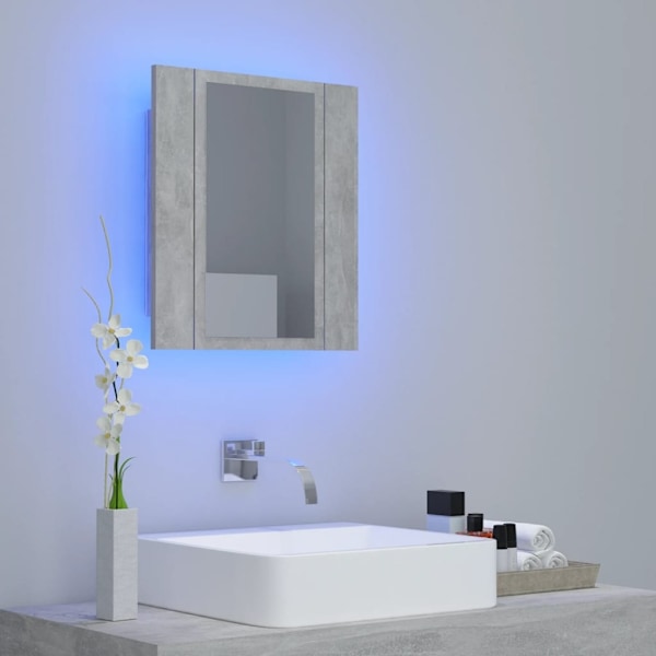 vidaXL Spegelskåp med LED betonggrå 40x12x45 cm akryl grå