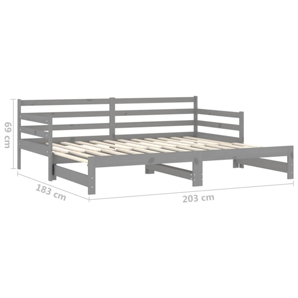 vidaXL Dagbädd utdragbar grå massiv furu 2x(90x200) cm grå