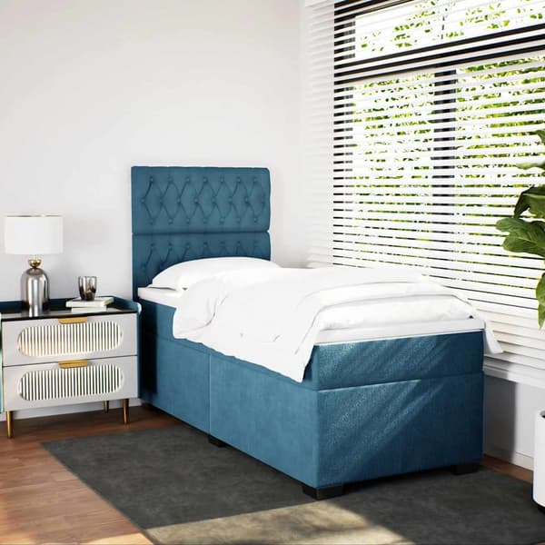vidaXL Ramsäng med madrass blå 90x190 cm sammet Blå