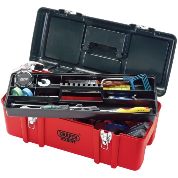 Draper Tools Expert Verktygslåda med tråg 58x26,5x25cm Röd