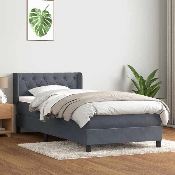 vidaXL Ramsäng med madrass mörkgrå 80x220 cm sammet Grå