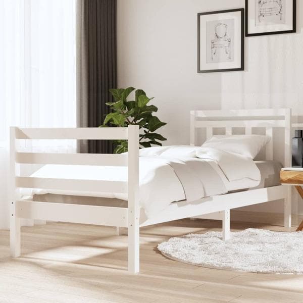 vidaXL Sängram massivt trä 75x190 cm vit Vit