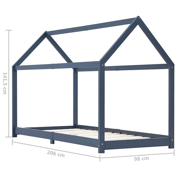 vidaXL Barnsäng grå massiv furu 90x200 cm grå