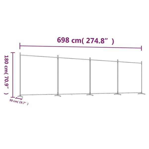 vidaXL Rumsavdelare 4 paneler vit 698x180 cm tyg Vit