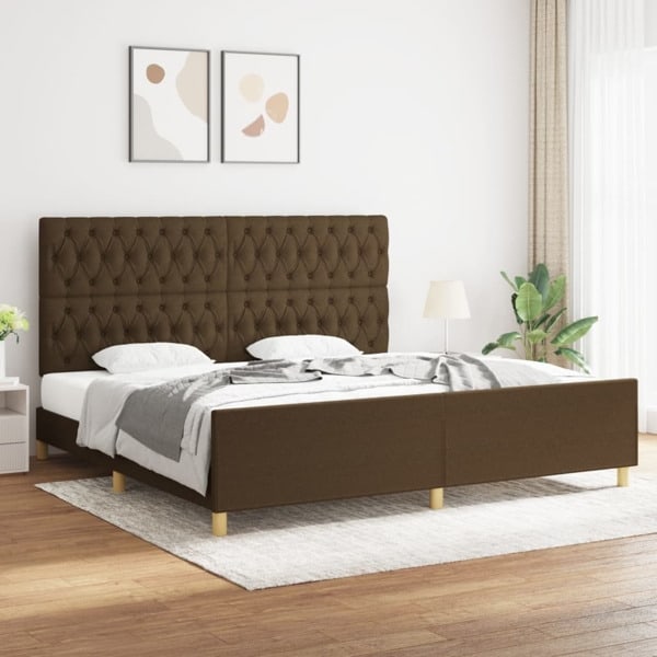 vidaXL Sängram med huvudgavel mörkbrun 200x200 cm tyg Brun
