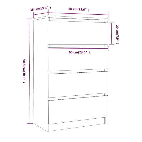 vidaXL Byrå rökfärgad ek 60x35x98,5 cm konstruerat trä Brun