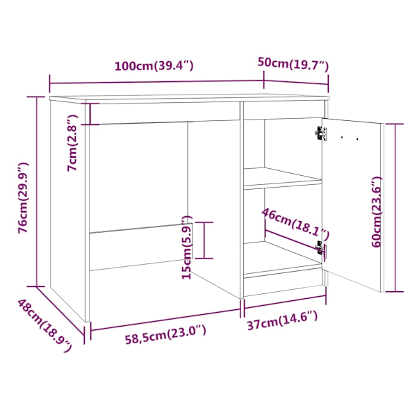 vidaXL Skrivbord rökfärgad ek 100x50x76 cm konstruerat trä Brun