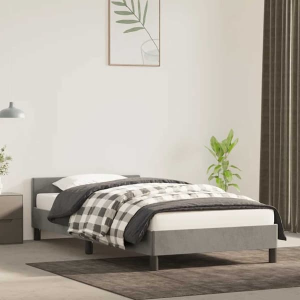vidaXL Sängram utan madrass ljusgrå 100x200 cm sammet Grå
