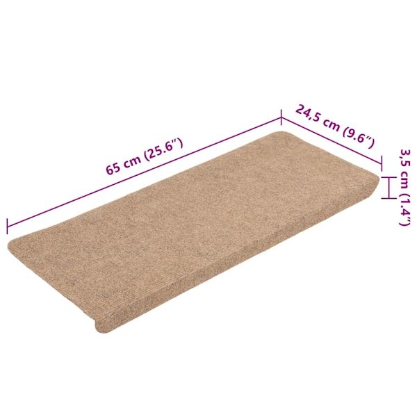 vidaXL Trappstegsmattor självhäftande 15 st 65x24,5x3,5 cm beige Beige