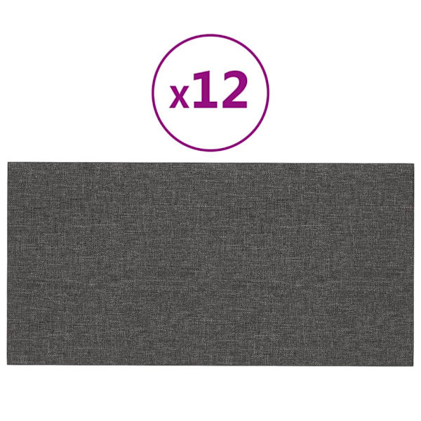 vidaXL Väggpaneler 12 st mörkgrå 30x15 cm tyg 0,54 m² Grå