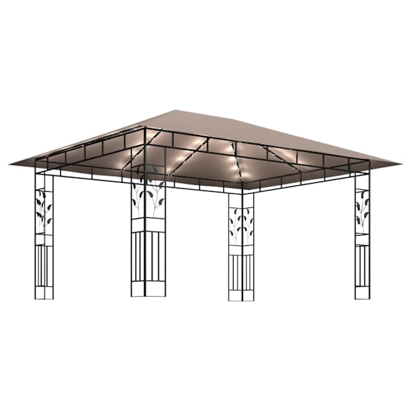 vidaXL Paviljong myggnät och ljusslinga LED 4x3x2,73 m taupe 180 g/m² Taupe