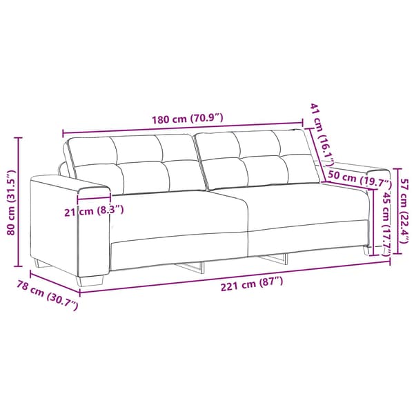 vidaXL Soffa 3 st Brun Linnenblandad tyg Brun