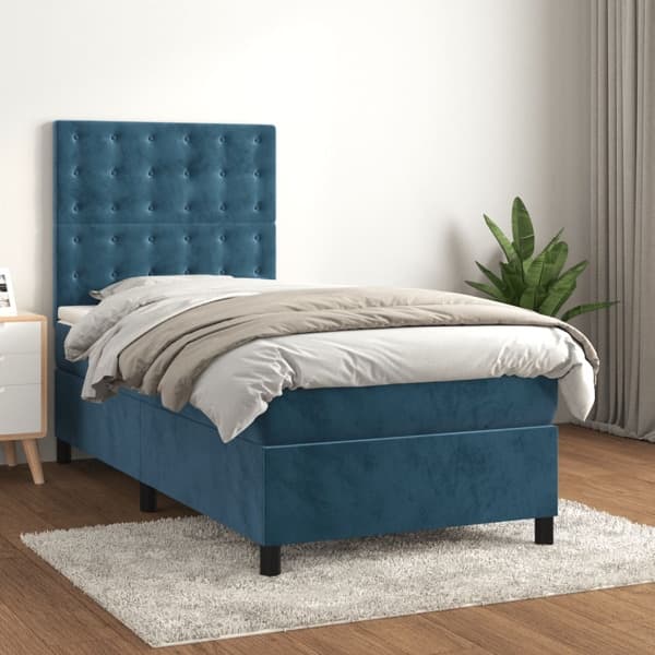 vidaXL Ramsäng med madrass mörkblå 90x190 cm sammet Blå