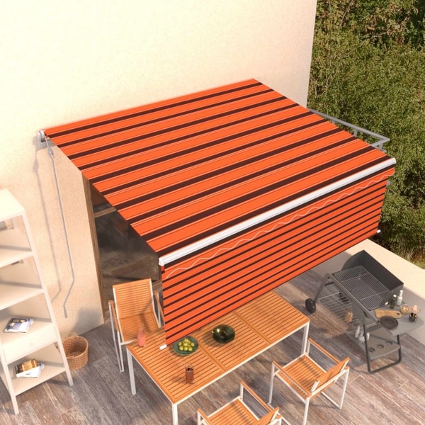 vidaXL Automatisk infällbar markis med rullgardin 4,5x3m orange/brun Orange