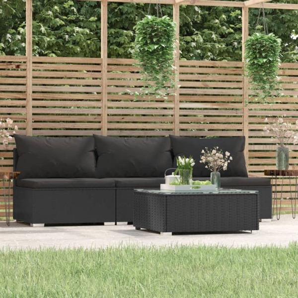 vidaXL Loungegrupp för trädgården med dynor 4 delar svart konstr Svart