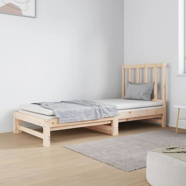 vidaXL Utdragbar dagbädd 2x(90x190) cm massiv furu Brun