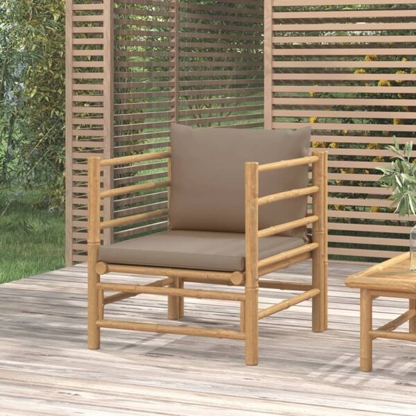 vidaXL Soffa för trädgården med taupe dynor bambu Taupe