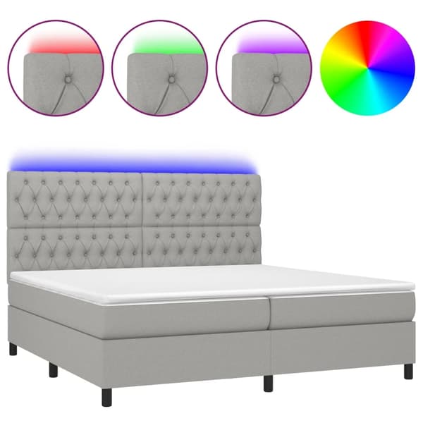 vidaXL Ramsäng med madrass & LED ljusgrå 200x200 cm tyg Grå