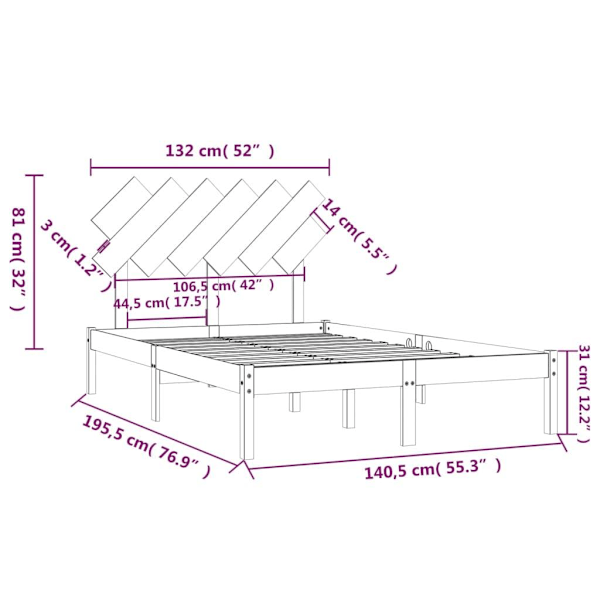vidaXL Sängram massiv furu 135x190 cm grå Grå