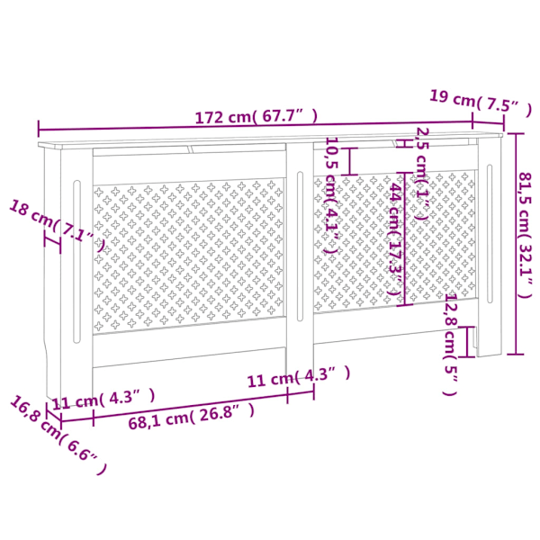 vidaXL Elementskydd svart 172x19x81,5 cm MDF Svart