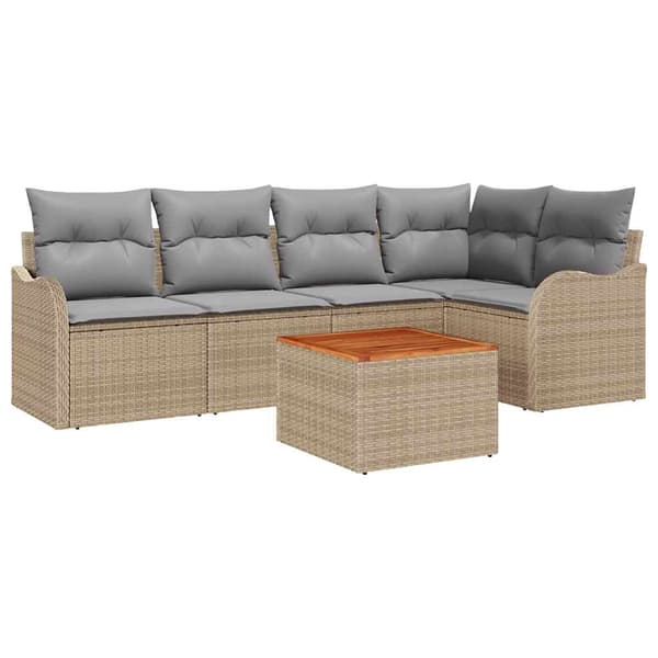 vidaXL Trädgårdsoffset 6 st Beige konstrotting Beige