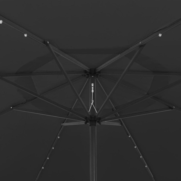 vidaXL Parasoll med LED-lampor och metallstång 400 cm svart Svart
