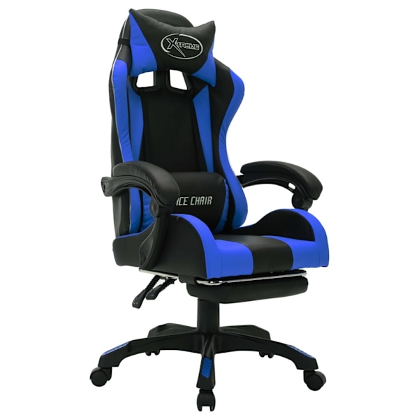 vidaXL Gamingstol med RGB LED-lampor blå och svart konstläder multifärg