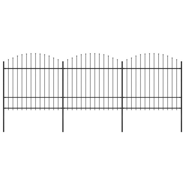 vidaXL Trädgårdsstaket med spjuttopp stål (1,5-1,75)x5,1 m svart Svart