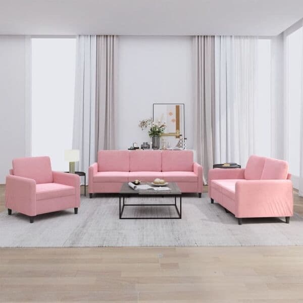 vidaXL Soffgrupp 3 delar rosa sammet Rosa