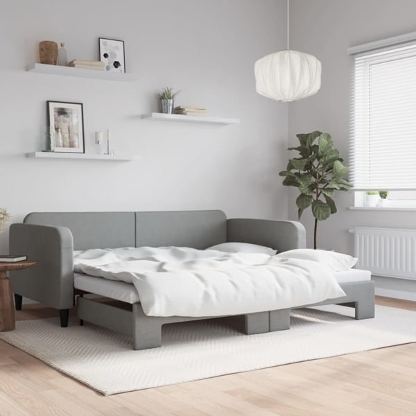 vidaXL Dagbädd utdragbar ljusgrå 100x200 cm tyg Grå