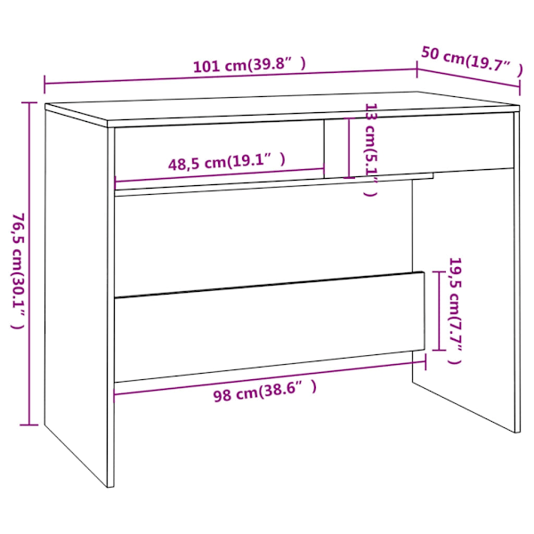 vidaXL Skrivbord rökfärgad ek 101x50x76,5 cm konstruerat trä Brun