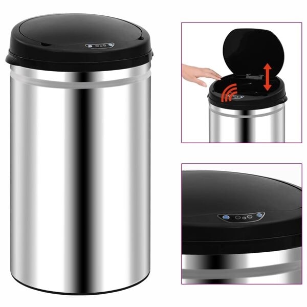 vidaXL Soptunna med automatisk sensor 40 L rostfritt stål Silver